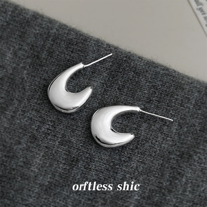 Silver Thick Teardrop Crescent Stud Earrings Matching Pair Style