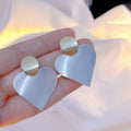 Gold Oval Stud Brushed Silver Heart Drop Earrings Pair view 6