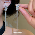 Crystal Star Earrings With Long Bar Tassels In Gold Tone view 3