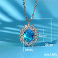 Silver Tone Ocean Blue Oval Halo Crystal Pendant Necklace view 5