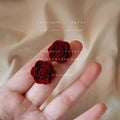 Wine Red Soft Velvet Flocked Rose Flower Stud Earrings view 1