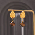 Teardrop Stud Earrings with Tiger Eye Bead Drops Gold Steel view 4