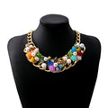 Gold Chain Flower Pearl Statement Necklace Two Colorways view 6