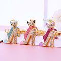High Heel Cat Keychains in Pink Blue and Purple with Braided Loops view 2