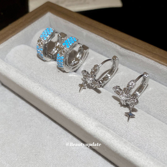 Silver Tone Cross Charm Huggie Hoops In Two Styles