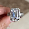 Silver Emerald Cut Large Halo Cubic Zirconia Statement Ring view 3