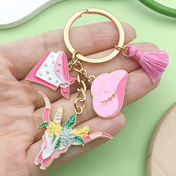Western Cowboy Charm Keychains with Hats Boots Horse and Cactus