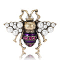 Antique Gold Bee Brooch Pearl Wings Enamel Abdomen Rhinestones view 5