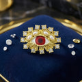 Red Eye Brooch With Pearls And Clear Crystal Frame view 3