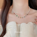 White Pearl Style Necklace with Colorful Bead Charms view 4