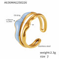 Wave Enamel Double Band Open Ring Stainless Steel Size Seven view 6