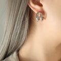 Double C-Shape Dual Band Stud Hoop Earrings Gold Steel view 7