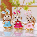 Jeweled Rabbit Girl Keychain in a Colored Enamel Dress view 1