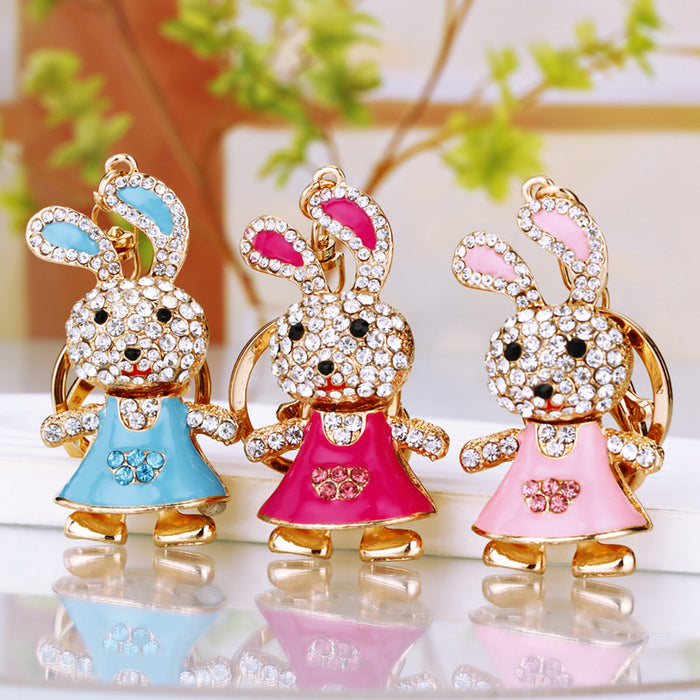 Jeweled Rabbit Girl Keychain in a Colored Enamel Dress