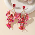 Cartoon Lobster Beaded Drop Earrings With Rhinestone Stud Top view 3
