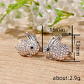 Pave CZ Rabbit Bunny Stud Earrings Silver Or Gold Tone view 4