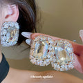 Rectangular Crystal Cluster Stud Earrings in Two Tones view 1