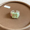 Enamel Floral Open Rings Mint White Green Branch Styles view 8