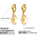 Zircon Seahorse Drop Huggie Earrings 316L Steel Gold view 11
