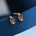 Oval Mini Stud Earrings Gold Silver Clear Or Red Stone view 5