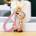 Jeweled Giraffe Keychains in White Pink and Blue with Braided Loops view 9