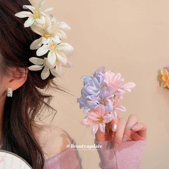 Fabric Flower U-Pin Hair Stick Gold Accent 3 Colors
