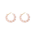 Pink Pearl Look and Clear Bead Gold Tone Large Hoop Earrings view 5