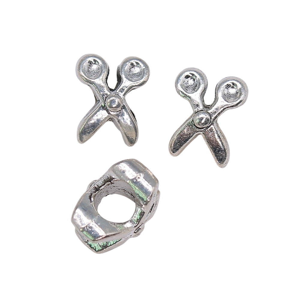 11x8x7mm 1.5g Antique Silver Zinc Alloy Scissors Large Hole Loose Metal Beads for Bracelet Necklace DIY Jewelry