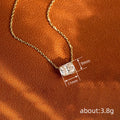 Gold Tone Rectangular Clear Pendant Necklace Minimal Chain view 4