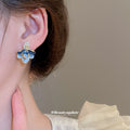 Blue Enamel Flower Stud Earrings With Pearl Drops Statement Pair view 3