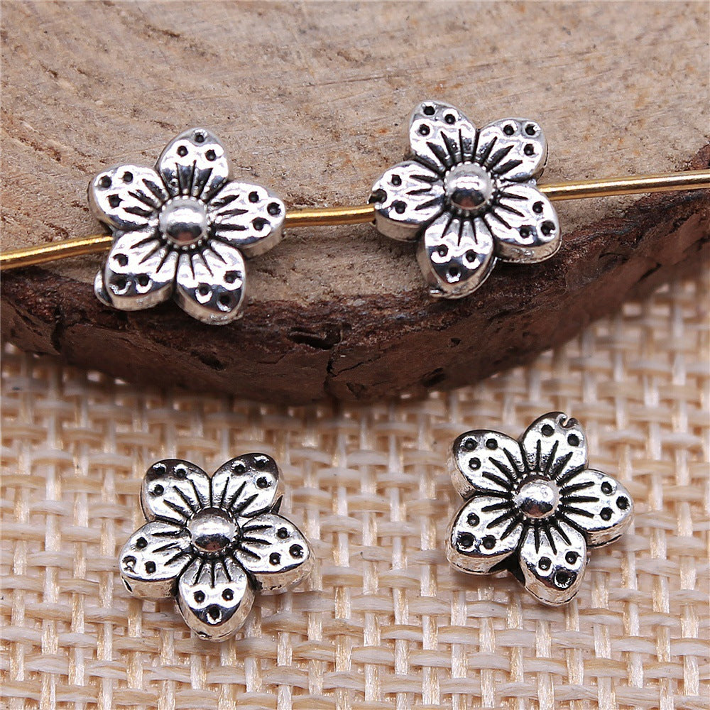 8x8x4mm 0.7g Antique Silver Zinc Alloy Flower Loose Metal Beads for DIY Bracelet Necklace Making
