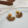 Brown Wood Look Semicircle Fan Hook and Clip Earrings view 4