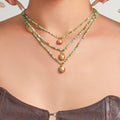 Green Natural Stone Bead Necklace Gold Pearl Pendant Stainless view 2