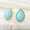 Gold Tone Opal Effect Teardrop Stud Earrings in Five Colors view 7