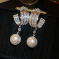 Crystal Geometric Hoop Pearl Drop Earrings Statement Jewelry view 2