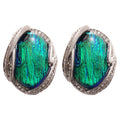 Iridescent Green Oval Statement Stud Earrings with Clear Stones view 5
