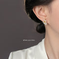 Gold Irregular Pearl Cluster Clear CZ Stud Earrings view 2