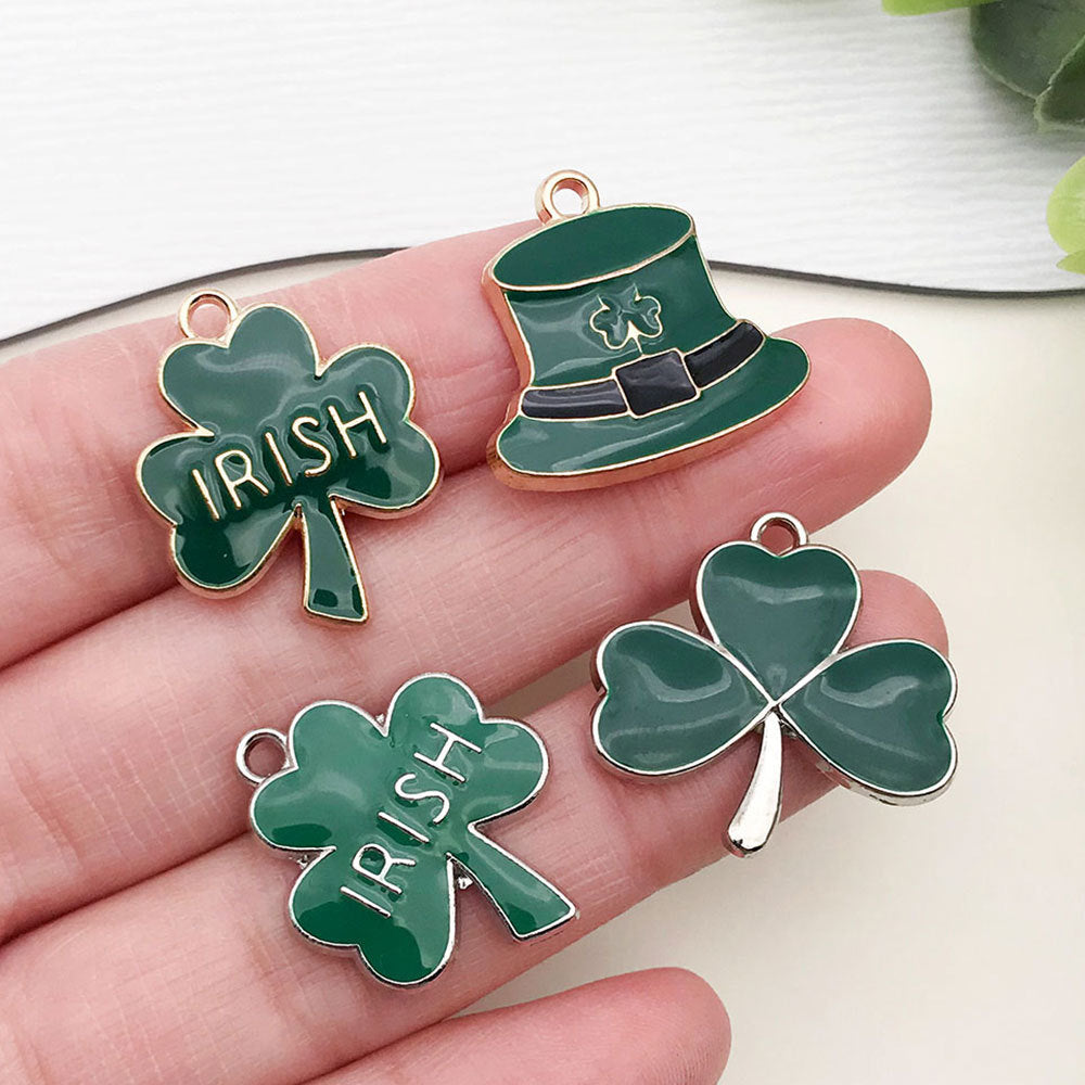 Zinc Alloy Lucky Clover Hat Charm Pendant for Irish Bracelet Earrings DIY Jewelry