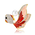 Red Enamel Goldfish Brooch Pearl Back Crystal Head view 5
