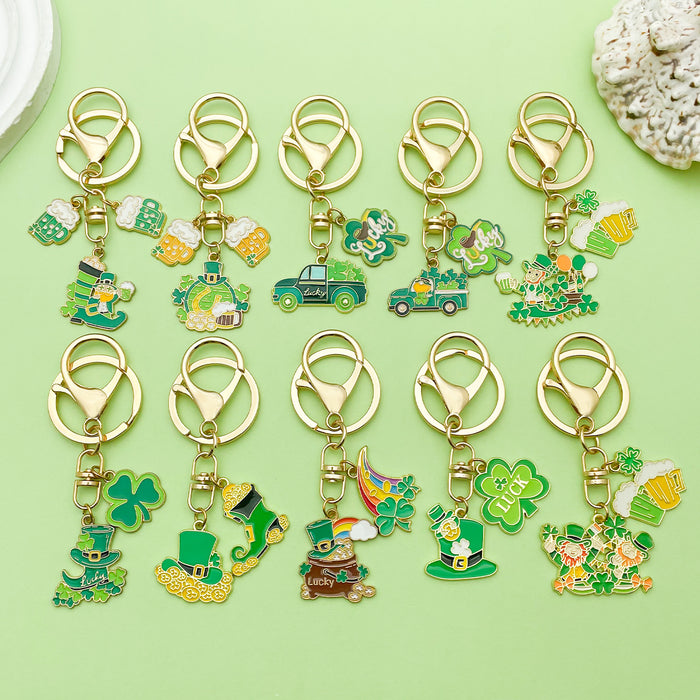 Shamrock Charm Keychains with 17 Mixed Design Styles for Bags and Keys