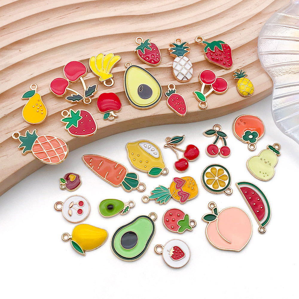 Enamel Zinc Alloy Pineapple Strawberry Cherry Apple Watermelon Charm Pendant for DIY Jewelry