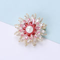 Pink Crystal Flower Brooch With Faux Pearl Center Decorative Lapel Pin view 1