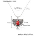 Black and Red Enamel Fan Pendant Necklaces in Two Finishes view 6