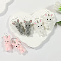 Flocked Standing Rabbit Drop Earrings in Four Color Options view 1