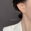 Gold Croissant Pink Enamel Bow Crystal Stud Earrings view 2