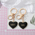 Gold Tone Black and White MR and MRS Heart Keychains view 2