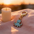 Teal Cartoon Octopus Enamel Keychain Gold Clasp Metal Charm view 3