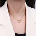 Dual Chain Circle Connector Choker Necklace Three Tones view 4