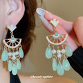 Pastel Leaf Disc Fan Dangle Stud Earrings Jewelry Pair view 4