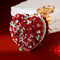 Rose Texture Heart Keychains with Crystal and Pearl Accents view 6